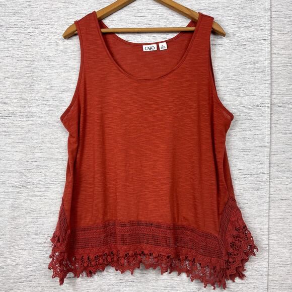 Cato Women's‎ Sleeveless Lace Hem Tank Size XL Orange - Picture 1 of 6